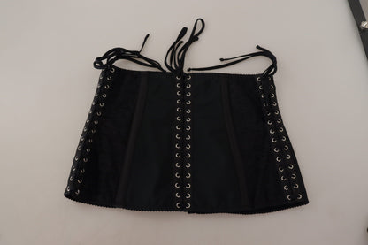 Dolce &amp; Gabbana – Schwarzes Oberteil mit Korsettgürtel und Stretch-Taillenriemen