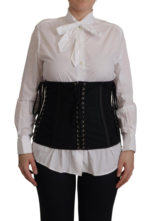 Dolce &amp; Gabbana – Schwarzes Oberteil mit Korsettgürtel und Stretch-Taillenriemen
