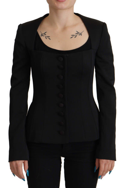 Dolce &amp; Gabbana – Schwarze Slim Fit-Jacke mit langen Ärmeln und Druckknöpfen