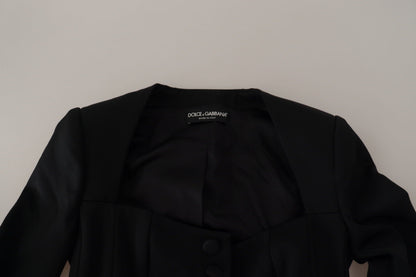 Dolce &amp; Gabbana – Schwarze Slim Fit-Jacke mit langen Ärmeln und Druckknöpfen