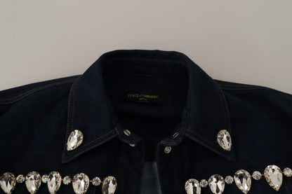 Dolce &amp; Gabbana – Blaue Denim-Baumwolljacke mit Kristallverzierung