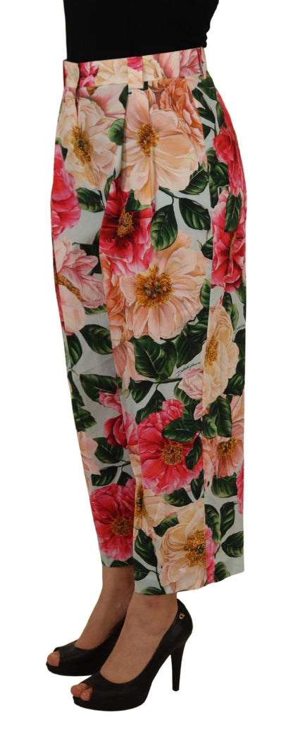 Dolce &amp; Gabbana – Mehrfarbige, verkürzte Hose mit hohem Bund und Flora-Print