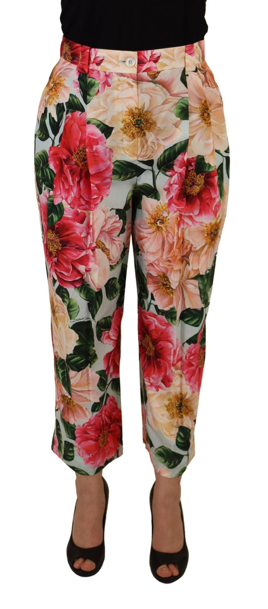 Dolce &amp; Gabbana – Mehrfarbige, verkürzte Hose mit hohem Bund und Flora-Print