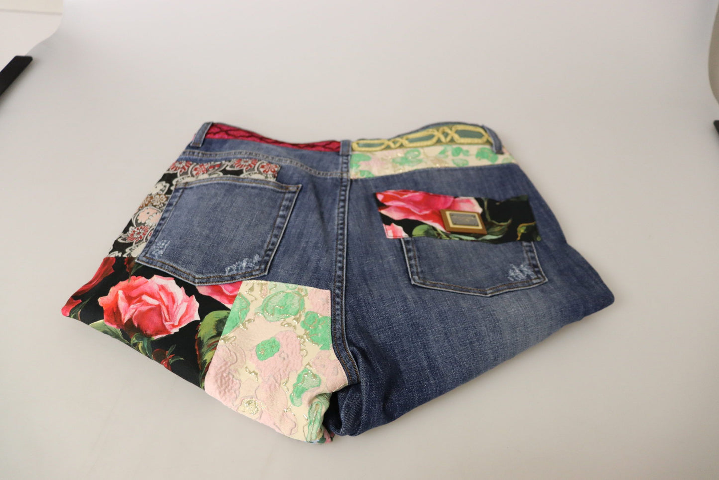 Dolce &amp; Gabbana Blaue Patchwork-Jeans mit hoher Taille