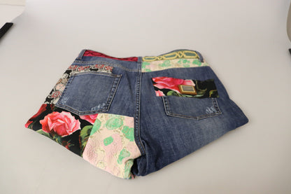 Dolce &amp; Gabbana Blaue Patchwork-Jeans mit hoher Taille