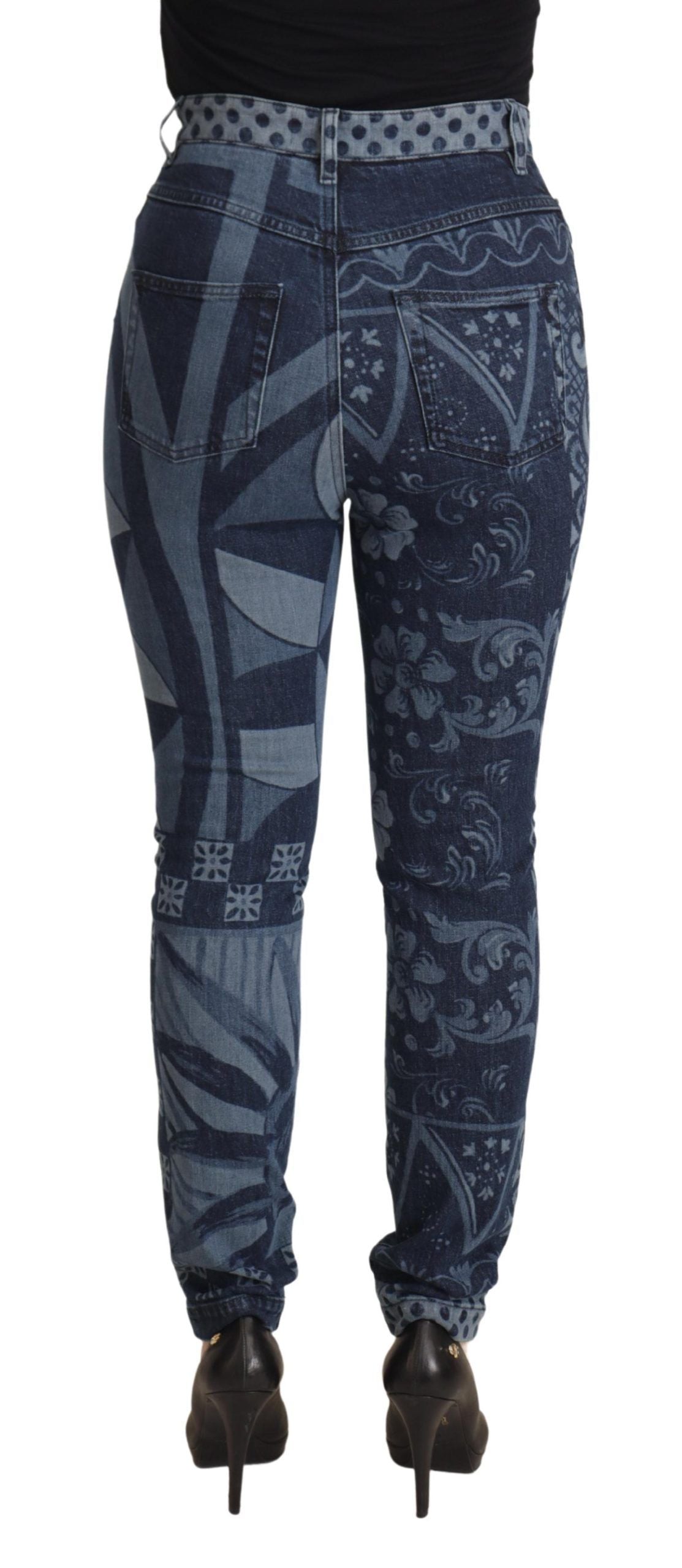 Dolce &amp; Gabbana – Blaue Skinny-Jeans mit Blumenmuster und hoher Taille