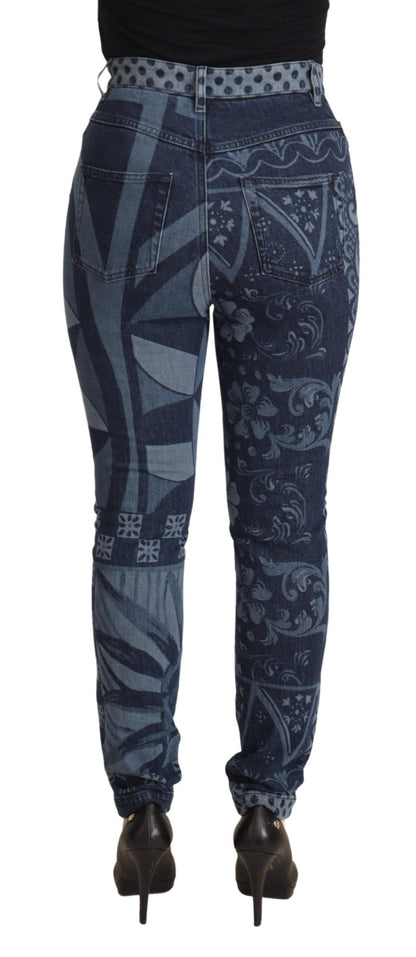 Dolce &amp; Gabbana – Blaue Skinny-Jeans mit Blumenmuster und hoher Taille