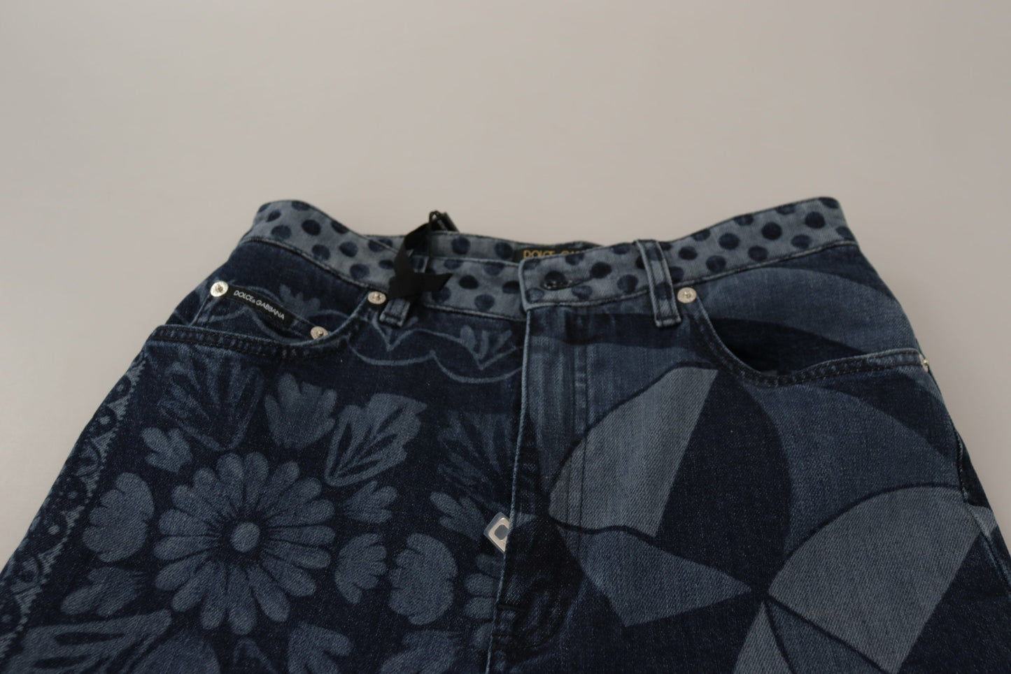Dolce &amp; Gabbana – Blaue Skinny-Jeans mit Blumenmuster und hoher Taille