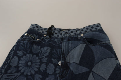 Dolce &amp; Gabbana – Blaue Skinny-Jeans mit Blumenmuster und hoher Taille