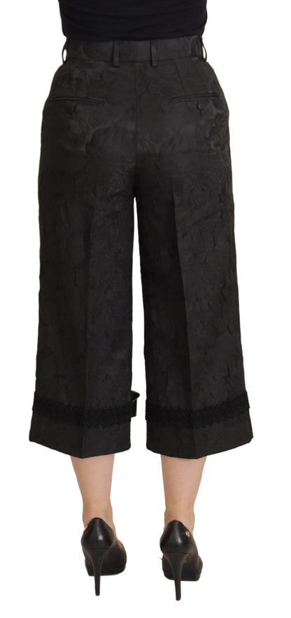 Dolce &amp; Gabbana – Kurze, hoch taillierte Hose aus schwarzem Brokat