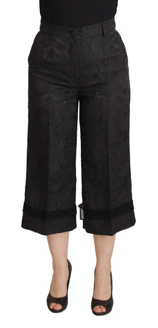Dolce &amp; Gabbana – Kurze, hoch taillierte Hose aus schwarzem Brokat