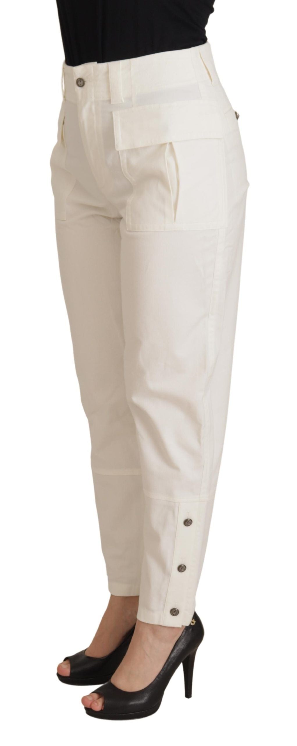 Dolce &amp; Gabbana Weiße hoch taillierte konische Baumwollhose für Damen