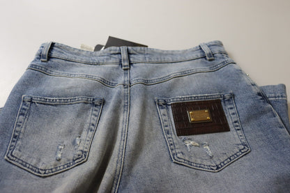 Dolce &amp; Gabbana – Blau verwaschene, verkürzte Jeans mit hoher Taille
