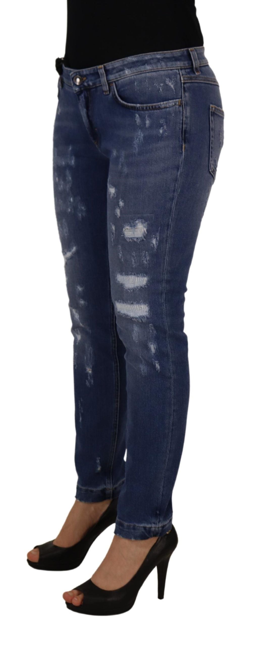 Dolce &amp; Gabbana – Skinny-Jeans aus gewaschener Baumwolle mit niedriger Taille in Blau