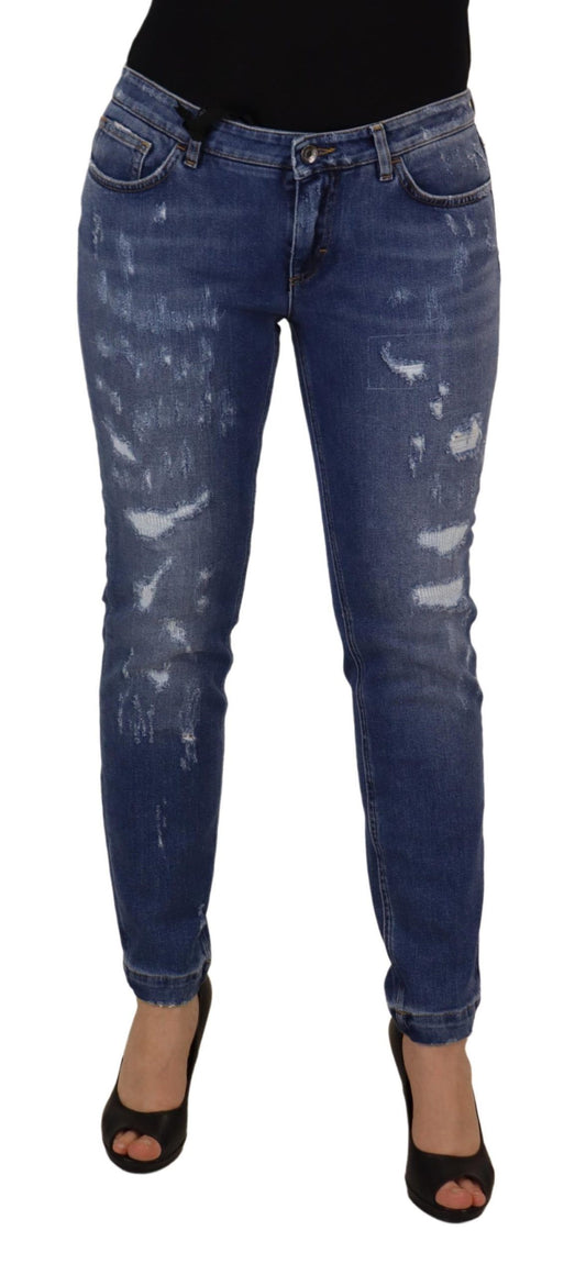 Dolce &amp; Gabbana – Skinny-Jeans aus gewaschener Baumwolle mit niedriger Taille in Blau
