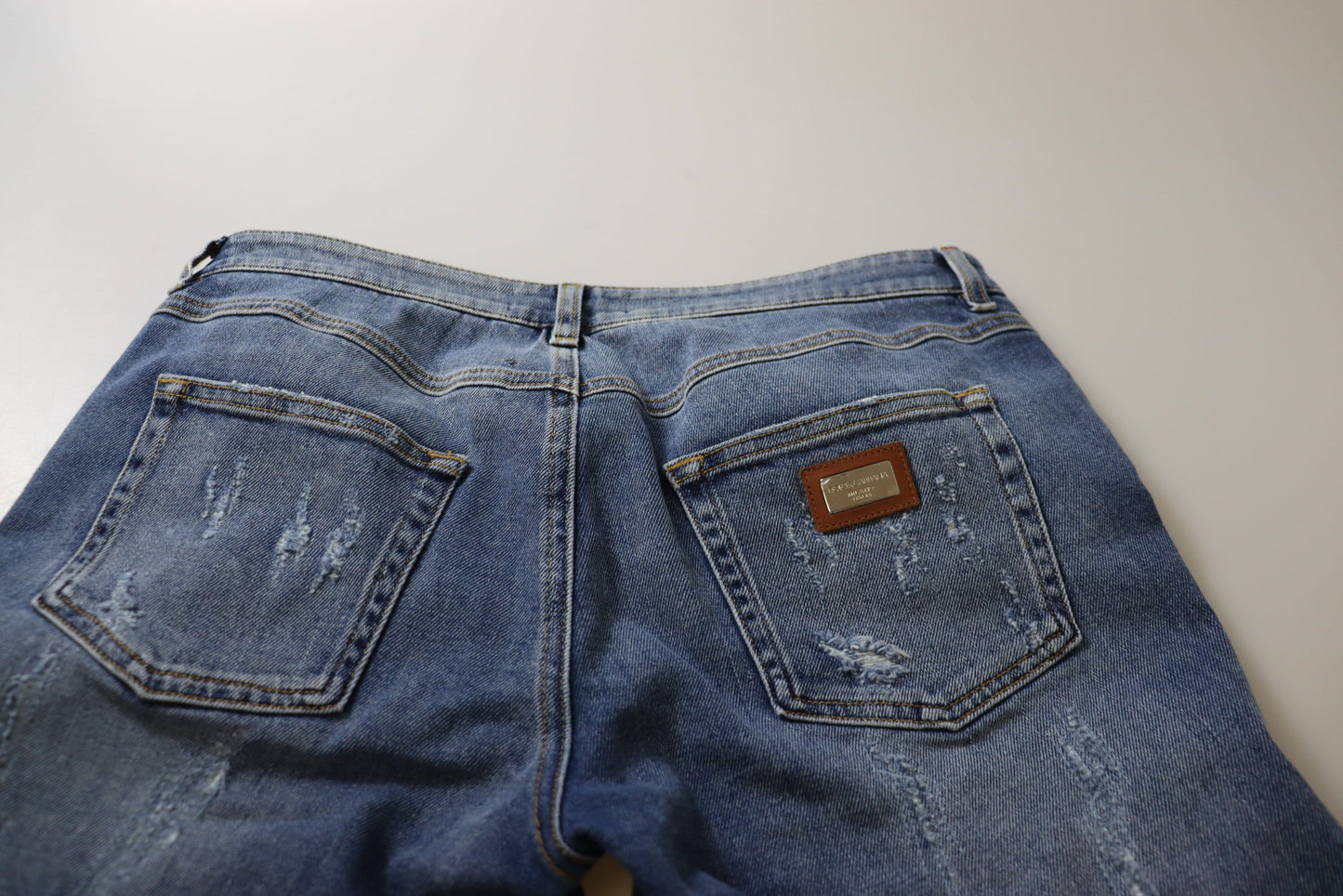 Dolce &amp; Gabbana – Skinny-Jeans aus gewaschener Baumwolle mit niedriger Taille in Blau