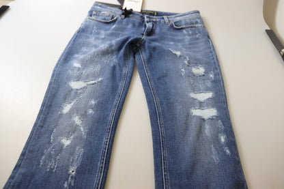 Dolce &amp; Gabbana – Skinny-Jeans aus gewaschener Baumwolle mit niedriger Taille in Blau