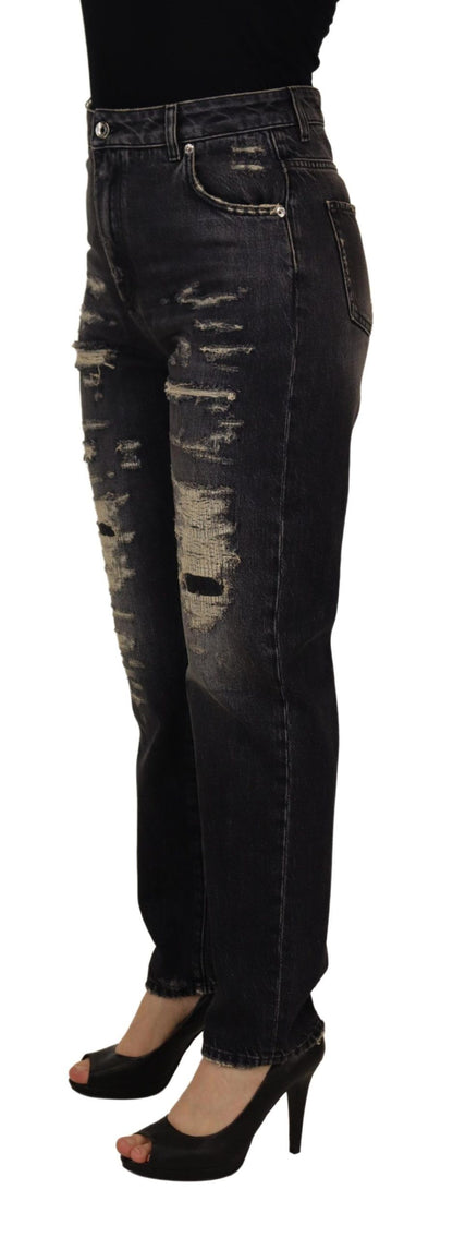 Dolce &amp; Gabbana – Schwarze, verwaschene, zerfetzte Jeans mit hoher Taille