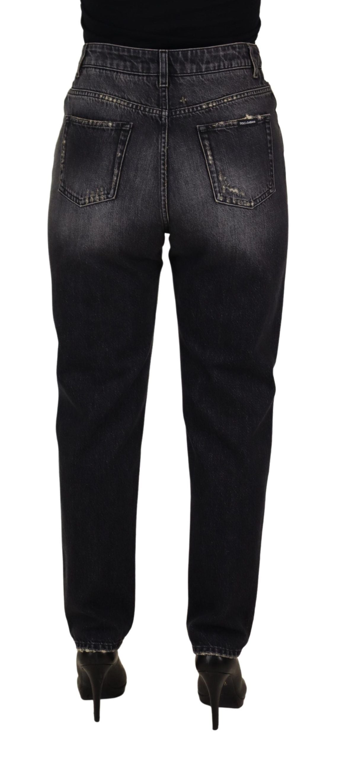 Dolce &amp; Gabbana – Schwarze, verwaschene, zerfetzte Jeans mit hoher Taille