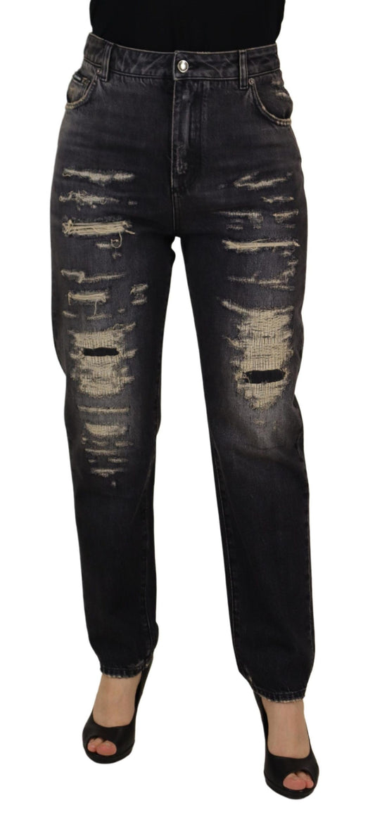 Dolce &amp; Gabbana – Schwarze, verwaschene, zerfetzte Jeans mit hoher Taille