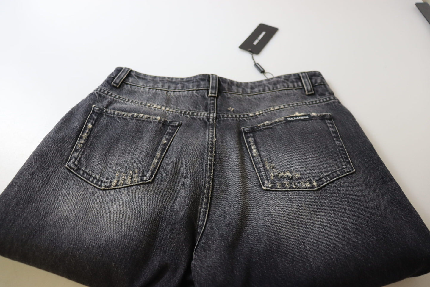 Dolce &amp; Gabbana – Schwarze, verwaschene, zerfetzte Jeans mit hoher Taille