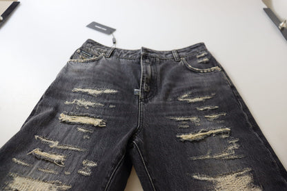 Dolce &amp; Gabbana – Schwarze, verwaschene, zerfetzte Jeans mit hoher Taille