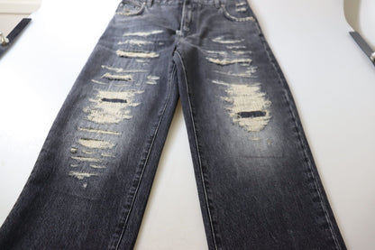 Dolce &amp; Gabbana – Schwarze, verwaschene, zerfetzte Jeans mit hoher Taille