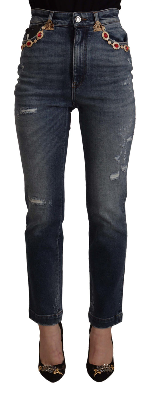 Dolce &amp; Gabbana – Blaue Jeanshose mit Kristallverzierung