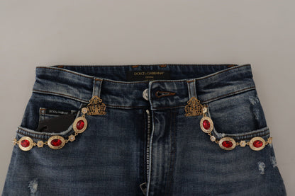 Dolce &amp; Gabbana – Blaue Jeanshose mit Kristallverzierung