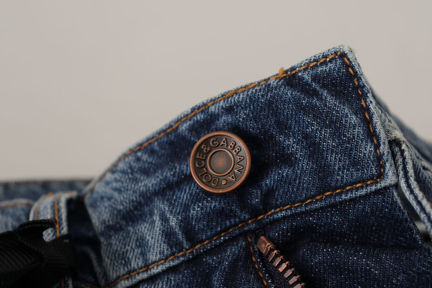 Dolce &amp; Gabbana Blue Denim Barock Herz Logo Patch Hose Jeans