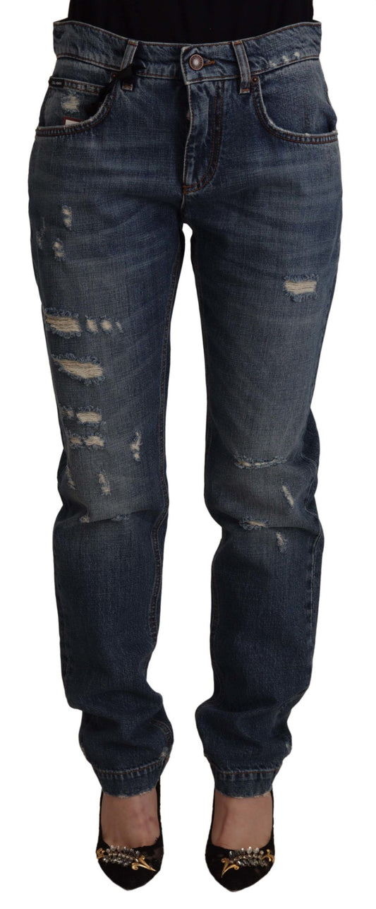 Dolce &amp; Gabbana Blue Denim Barock Herz Logo Patch Hose Jeans