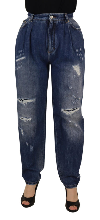 Dolce &amp; Gabbana – Blau verwaschene Hose mit hoher Taille und lockerer Passform