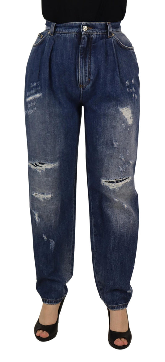 Dolce &amp; Gabbana – Blau verwaschene Hose mit hoher Taille und lockerer Passform