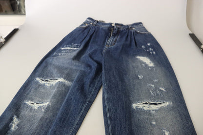 Dolce &amp; Gabbana – Blau verwaschene Hose mit hoher Taille und lockerer Passform