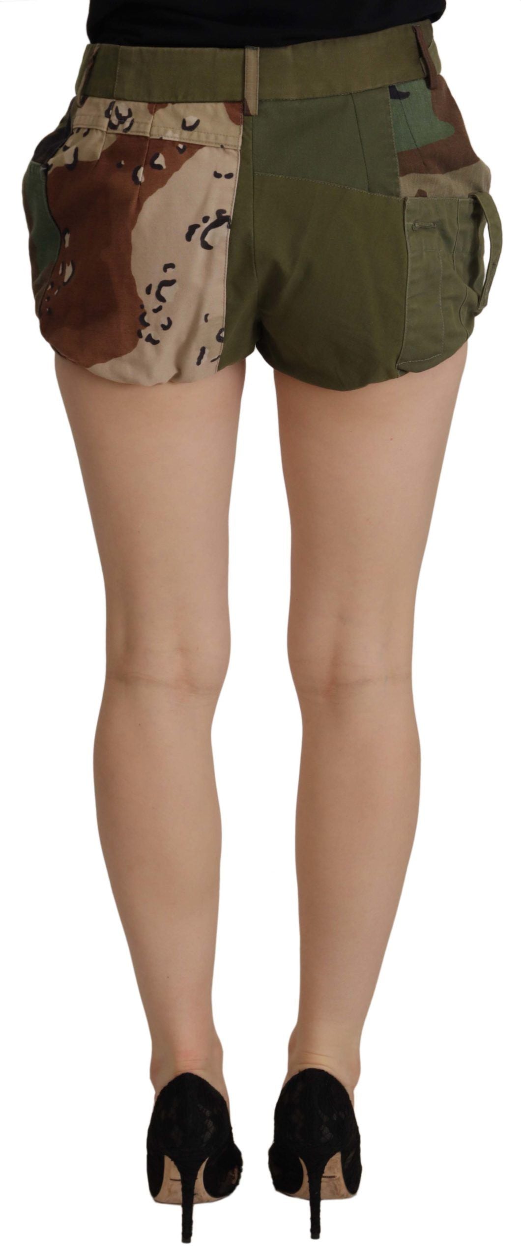 Dolce &amp; Gabbana Green High Waist Hot Pants Cotton Army Shorts