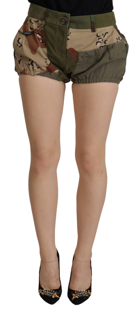 Dolce &amp; Gabbana Green High Waist Hot Pants Cotton Army Shorts