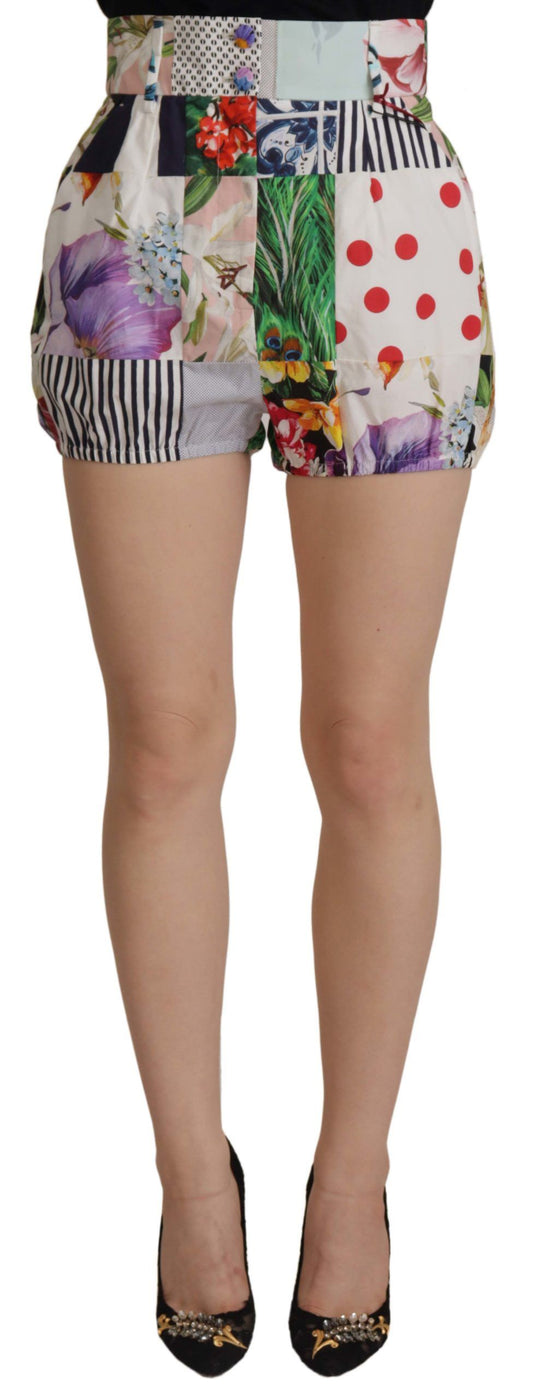 Dolce &amp; Gabbana Multicolor Patchwork High Waist Cotton Shorts