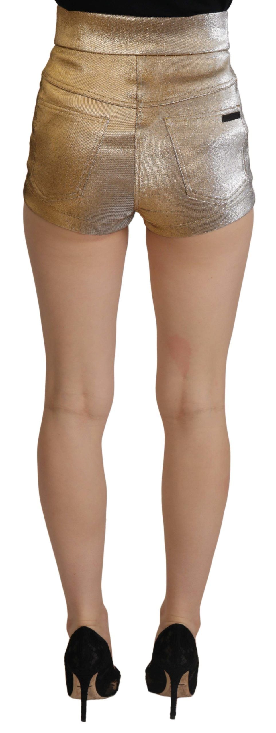 Dolce &amp; Gabbana Gold Cotton Blend Glittered Hot Shorts