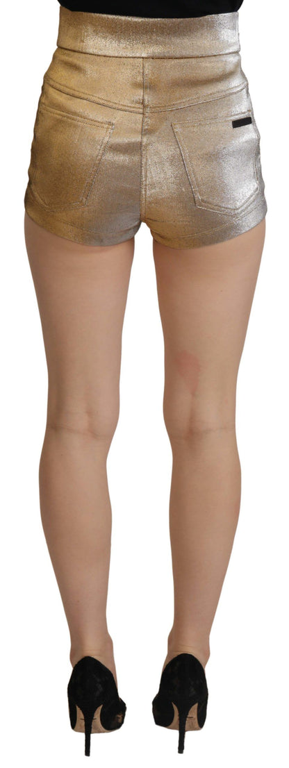 Dolce &amp; Gabbana Gold Cotton Blend Glittered Hot Shorts