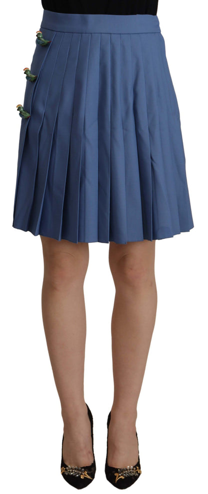 Dolce &amp; Gabbana Blauer verzierter Plissee-Minirock aus Wolle