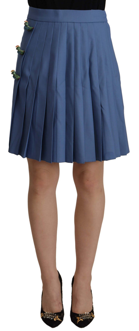 Dolce &amp; Gabbana Blauer verzierter Plissee-Minirock aus Wolle