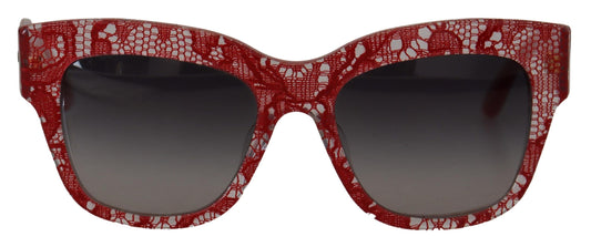 Dolce &amp; Gabbana – Rechteckige Sonnenbrille DG4231F aus rotem Acetat mit Spitze