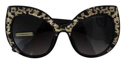Dolce &amp; Gabbana – Polarisierte Sonnenbrille DG4326 mit Schmetterlingsmotiv und schwarzen Goldpailletten