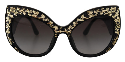 Dolce &amp; Gabbana – Polarisierte Sonnenbrille DG4326 mit Schmetterlingsmotiv und schwarzen Goldpailletten