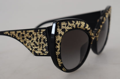Dolce &amp; Gabbana – Polarisierte Sonnenbrille DG4326 mit Schmetterlingsmotiv und schwarzen Goldpailletten