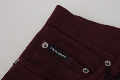 Dolce &amp; Gabbana Bordeauxfarbene Stretch-Jeans aus GOLD-Baumwolle