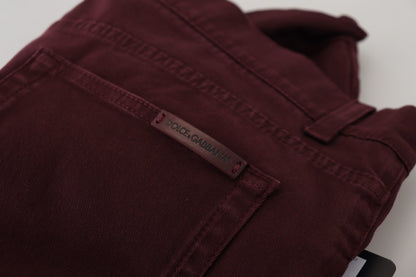 Dolce &amp; Gabbana Bordeauxfarbene Stretch-Jeans aus GOLD-Baumwolle