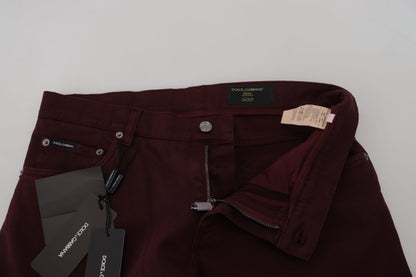 Dolce &amp; Gabbana Bordeauxfarbene Stretch-Jeans aus GOLD-Baumwolle
