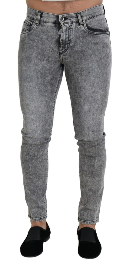 Dolce &amp; Gabbana – Graue Slim-Fit-Jeans aus Stretch-Baumwolle in Waschung