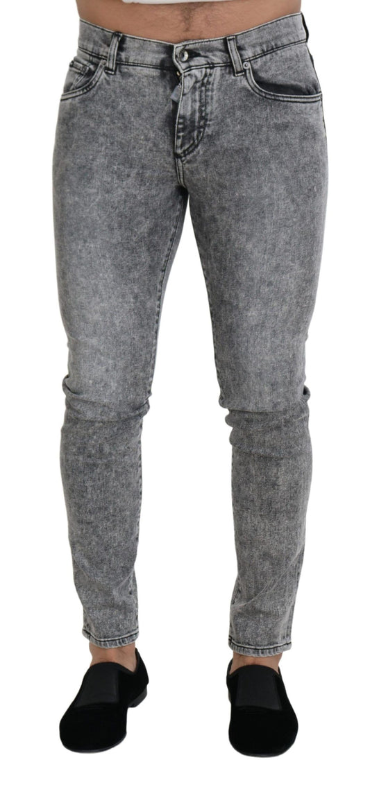 Dolce &amp; Gabbana – Graue Slim-Fit-Jeans aus Stretch-Baumwolle in Waschung